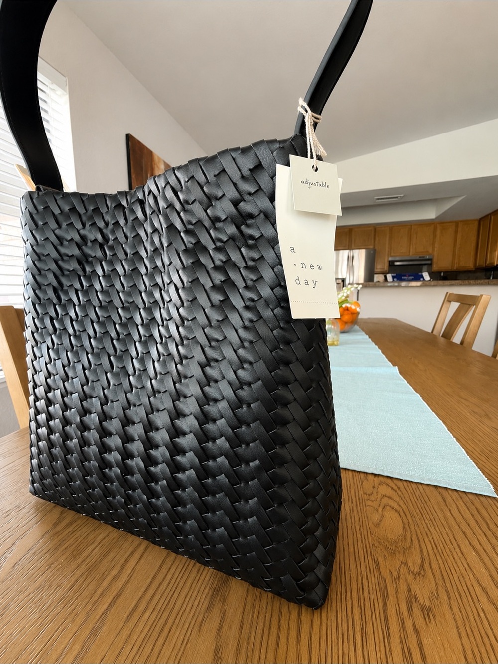 a new day Black Woven Tote with Adjustable Strap